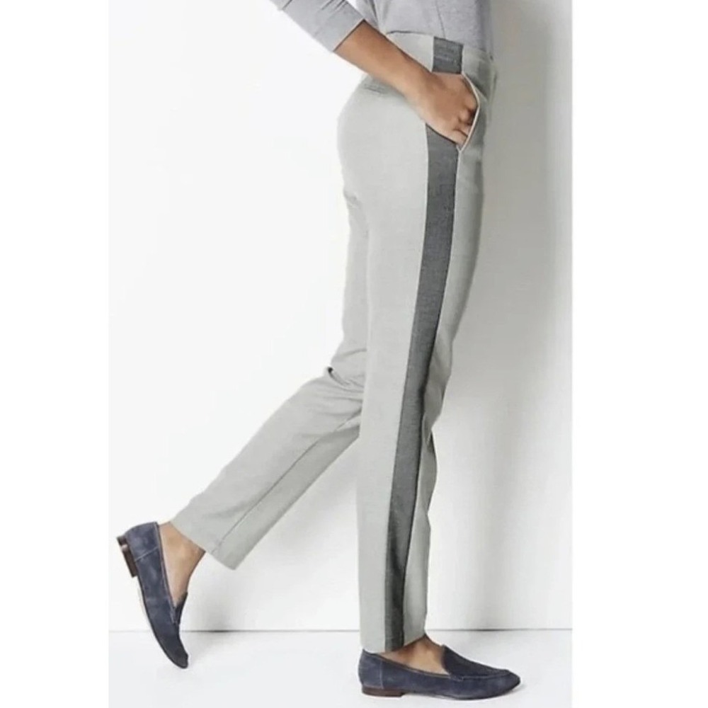 J. Jill Grey Tuxedo Stripe Ankle Pants Womens 14 Slim Straight Stretch Trousers‎